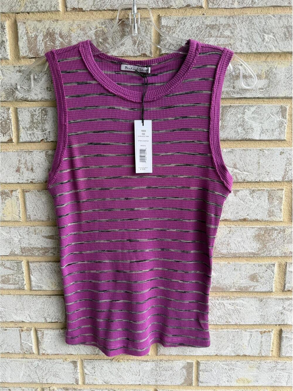 Michael Stars NWT One Size Sleeveless Liv Muscle Waffle Knit Striped Tank Top. - Picture 1 of 7